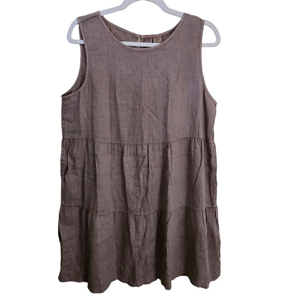Artisan NY NWT 100% Linen Lagonlook Neutral Tan Tiered Tunic Dress Size L